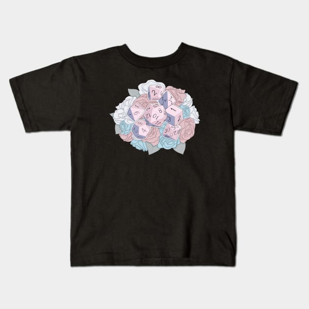 Pink, Blue & White Flower Dice Kids T-Shirt by WhisperingDusk